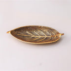 KridayKraft Hand Crafted Metal Leaf Shape Tray with Collectible Art Perfect for Home Centre Table Serving Dry Fruits (Golden, Pack of 1)