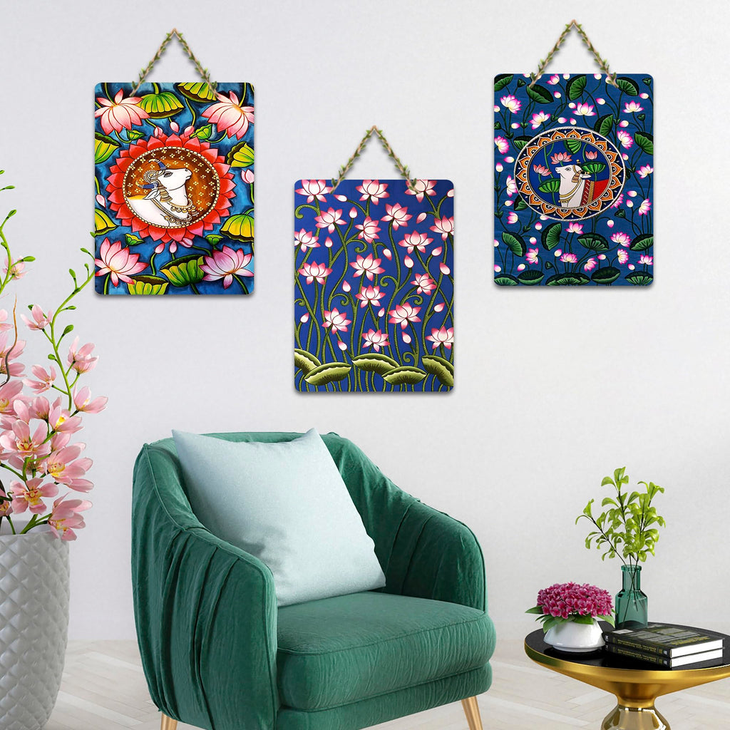 Artvibes Pichwai Wooden Wall Hanging Decorative Artwork | Home Decor Items for Bedroom & Living Room Wall Art | Gift for Women | Signs & Plaques WH_96139N