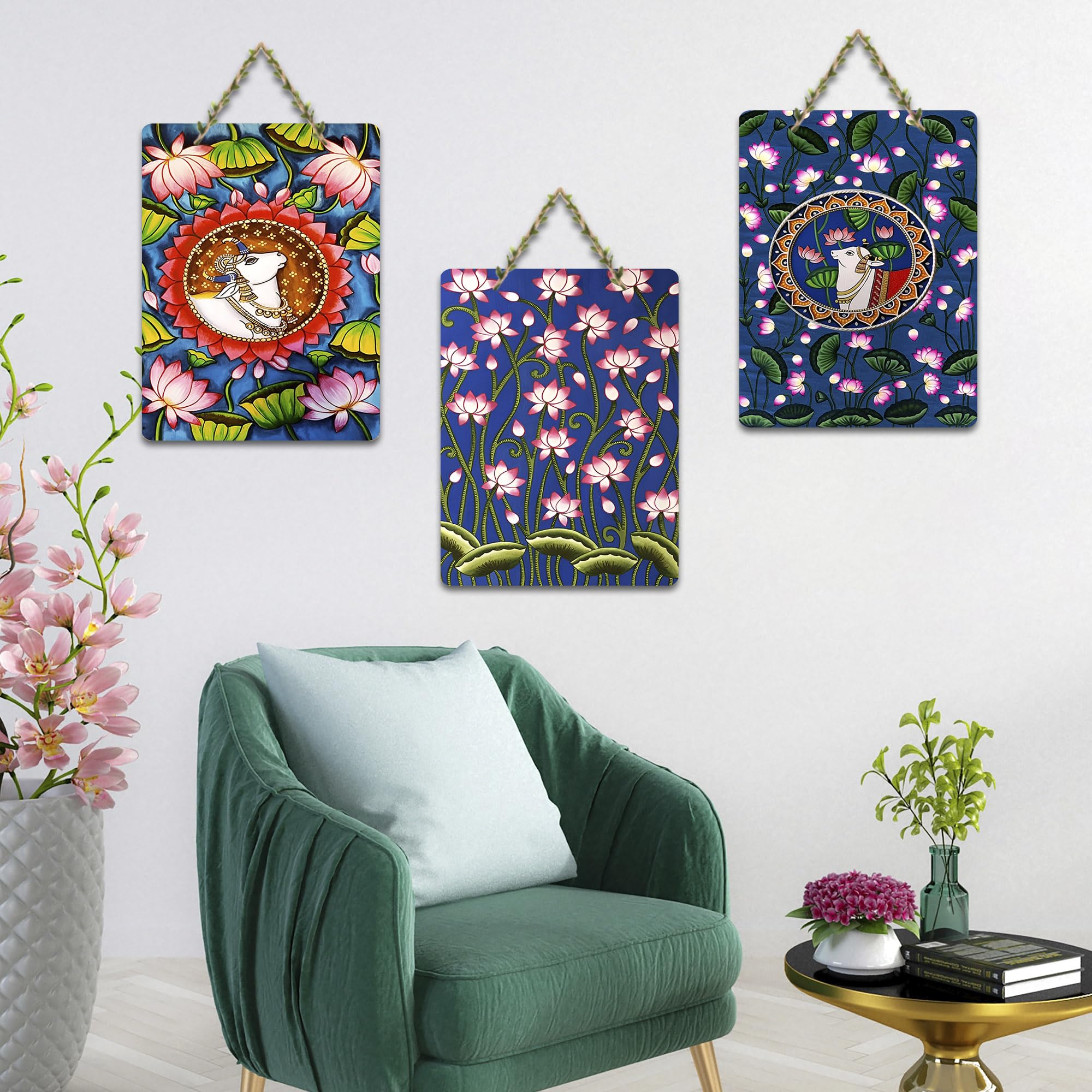 Artvibes Pichwai Wooden Wall Hanging Decorative Artwork | Home Decor Items for Bedroom & Living Room Wall Art | Gift for Women | Signs & Plaques WH_96139N