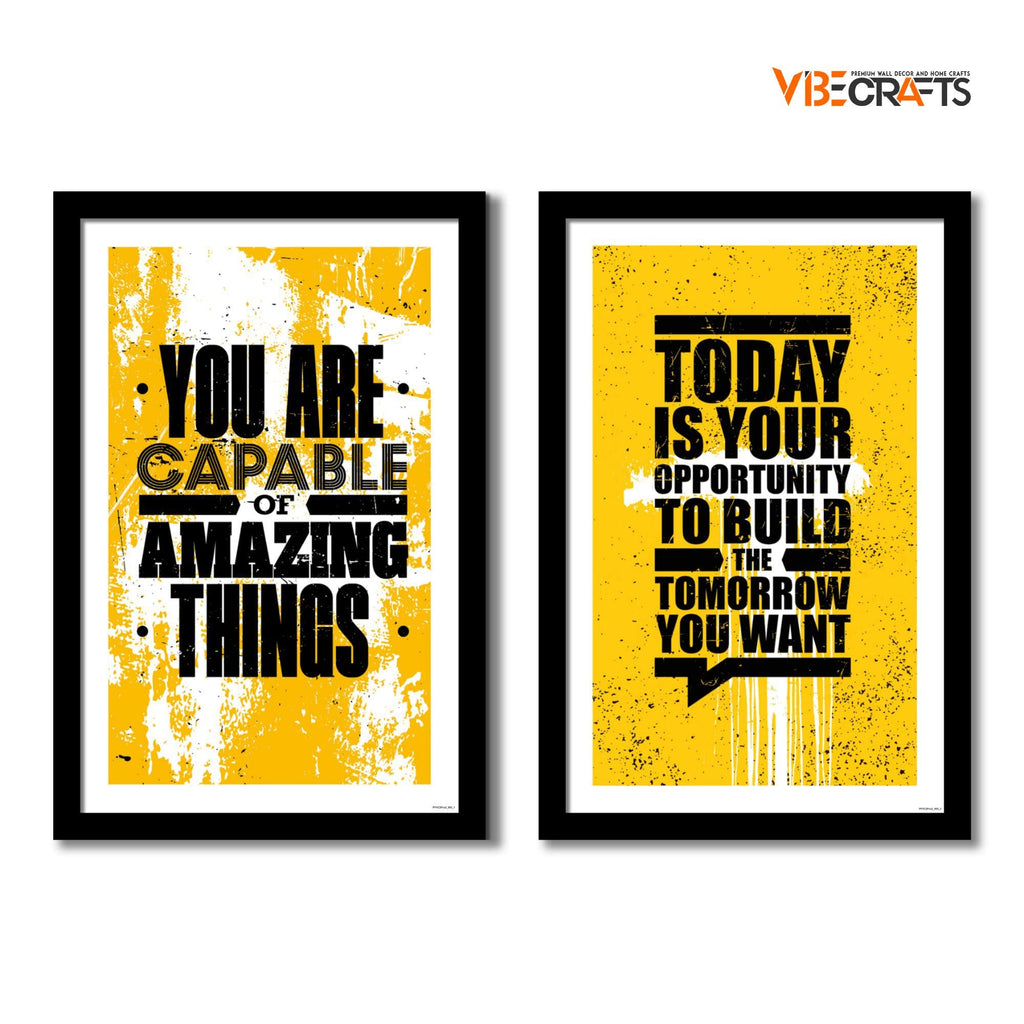 VIBECRAFTS Big Size Motivational Quote Wall Framed Painting Set of 2 For Office Digital Reprint Posters with Synthetic Wooden Frame Home, Decorative Gift Item (25 x 18 inch) (PFVC2Pcs2_905)
