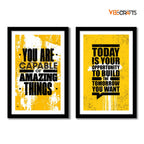 VIBECRAFTS Big Size Motivational Quote Wall Framed Painting Set of 2 For Office Digital Reprint Posters with Synthetic Wooden Frame Home, Decorative Gift Item (25 x 18 inch) (PFVC2Pcs2_905)
