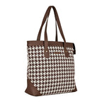 ENSAC Premium Cotton Tote Bag for Women, Stylish Handbag for women with Zip Closure | Fit for Office Bag, College, Travel Use | Handcrafted in IndiaTOTE-(HOUNDSTOOTH-BROWN-1) (Brown)
