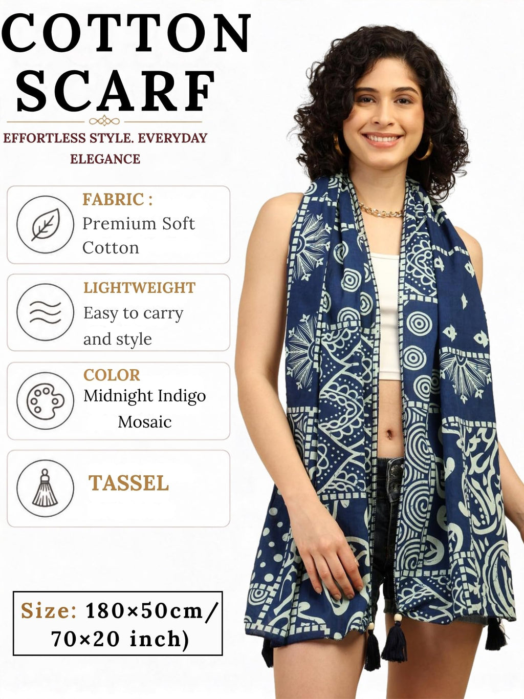 KE KANHA EXPORTS Cotton Scarf with Tassels|Bandhani Print Scarf for Women Stylish|Stole for Women|Breathable Boho Beach Summer Wrap|Multicolor Scarf|Easily Fits 180 * 50 CM