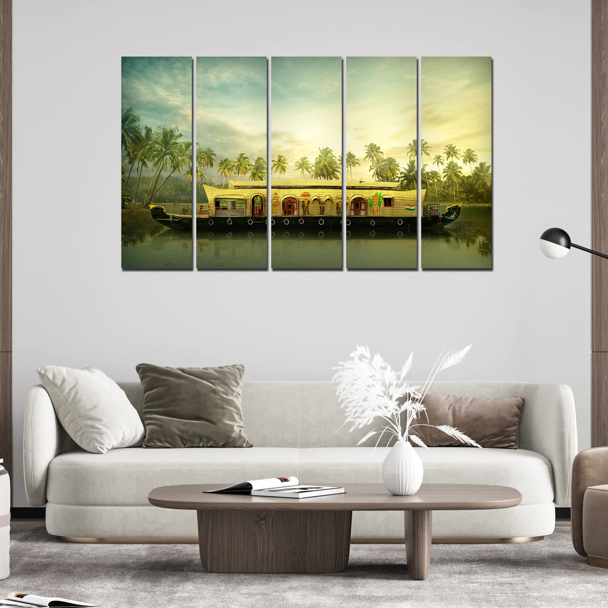 VIBECRAFTS Beautiful Kerala Boat 5 Pieces Canvas Wall Painting For Home | Office | Living Room | Gift (PTVC5Pcs4_8526)