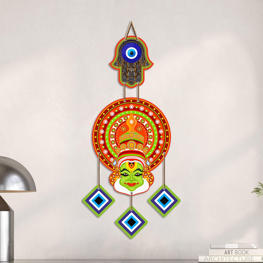 Artvibes Kathakali Face Evil Eye Wall Hanging for Home Entrance Decor | Traditional Kerala Art Wall Decor with Nazar Battu Protection and Positive Energy Vastu Gift (WH_85149N)