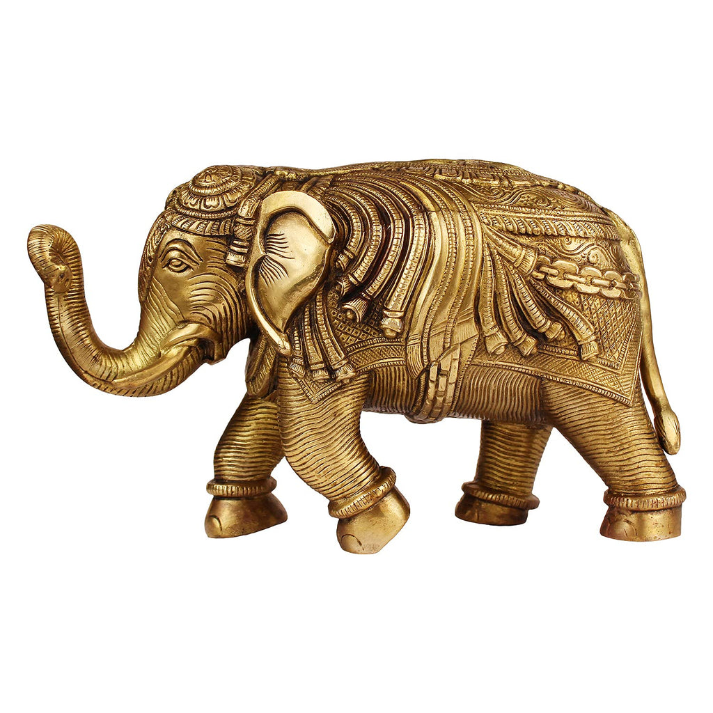 ARTVARKO Brass Elephant Trunk Up Fine Carving Vastu Hathi for Good Luck Success Prosperity Home Decor Marriage House Warming Gift (9 Inches 3.3Kg)