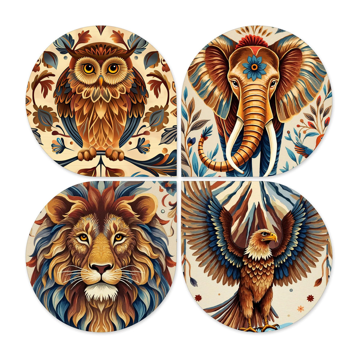 Artvibes Traditional Animal Decorative Wall Hanging Ornaments | Graphic Artwork | Door Decoration Items | Paintings For Wall | Wall Illustrations | Handcrafted Art | Gift Items (WH_8455N), Set of 4
