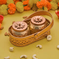 Sanvatsar Rectangular Shape Metal Basket with Jar Tray 2 Copper Flower Container Dry Fruits Chocolate Sweets Candys Gifts Set for Office, Home Decor Table Decoration Item (Rectangular)