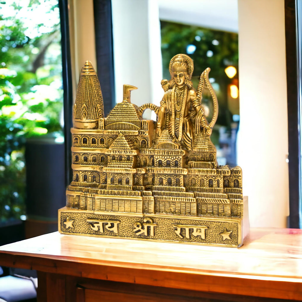 Kridaykraft Metal Shree Ram Mandir Architectural Model Prabu Shri Ram Janam Bhumi Ayodhya Showpiece for Home Decor, Office | Metal Showpiece - 22 X 21 Cm, Gold
