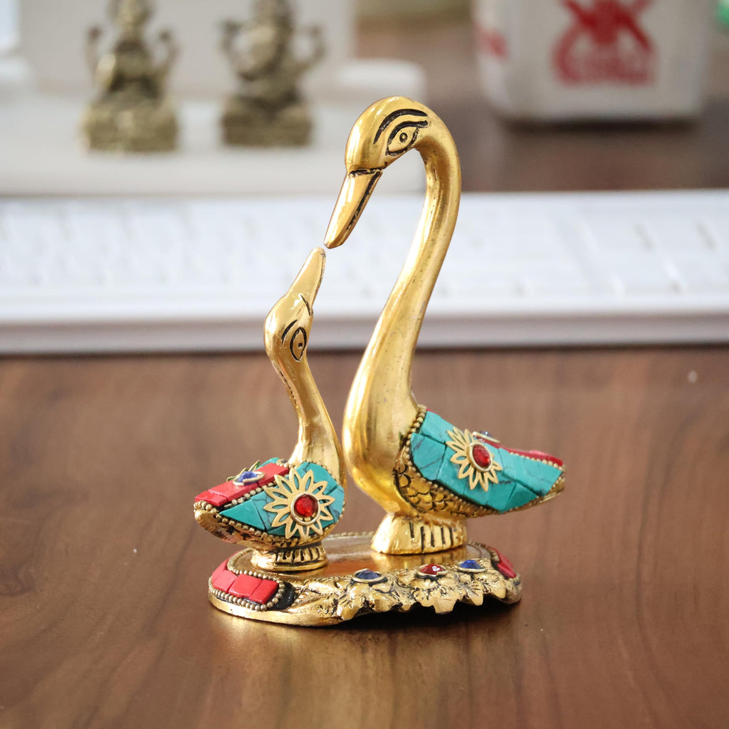 KridayKraft Love Birds Swanset Pair of Kissing Duck Metal Statue,Love for Romantic Gift to Boyfriend,Girlfriend,Decor Your Home,Office,Showcase,Animal Showpiece Figurines. (Stone)
