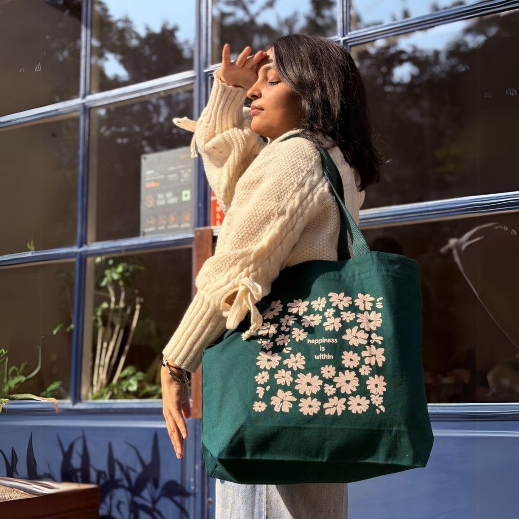 Eco Right Large Canvas Tote Bag for Women, Tote Handbags for Women with Zipper & Inner Pocket for College, Shopping, Office
