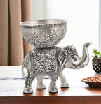 KridayKraft Metal Elephant Dry Fruit Bowl Showpiece Silver Polish for Your Home, Office Table Decorative, Elephant Showpiece Bowl for Gift, Animal Figurines