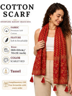 GALE GIRLS Cotton Scarf For Women Stylish|Beach Tassel Printed Scarf|Multicolor|Easily fits 180 * 50cm|70x20 Inch