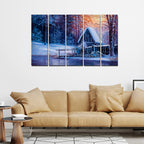 VIBECRAFTS Sunset In Winter 5 Pieces Canvas Wall Painting For Home | Office | Living Room | Gift (PTVC5Pcs4_8548)
