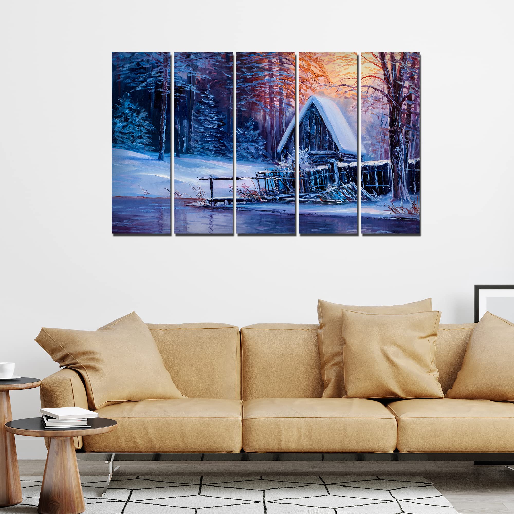 VIBECRAFTS Sunset In Winter 5 Pieces Canvas Wall Painting For Home | Office | Living Room | Gift (PTVC5Pcs4_8548)