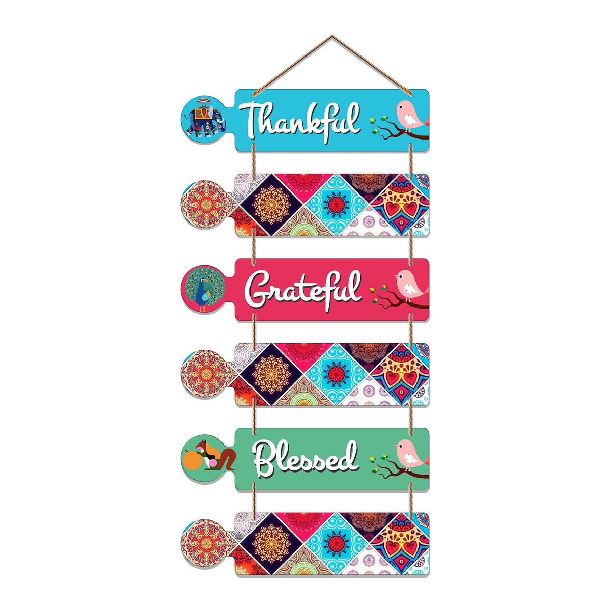 Artvibes Thankful Grateful Blessed Designer Wall Hanging Wooden Art | Quotes Decor Item | Wall Accent | Office Decor | Inspirational Quotes Wall Art | Mdf Wall Decoration | Gift Items (WH_6003N)