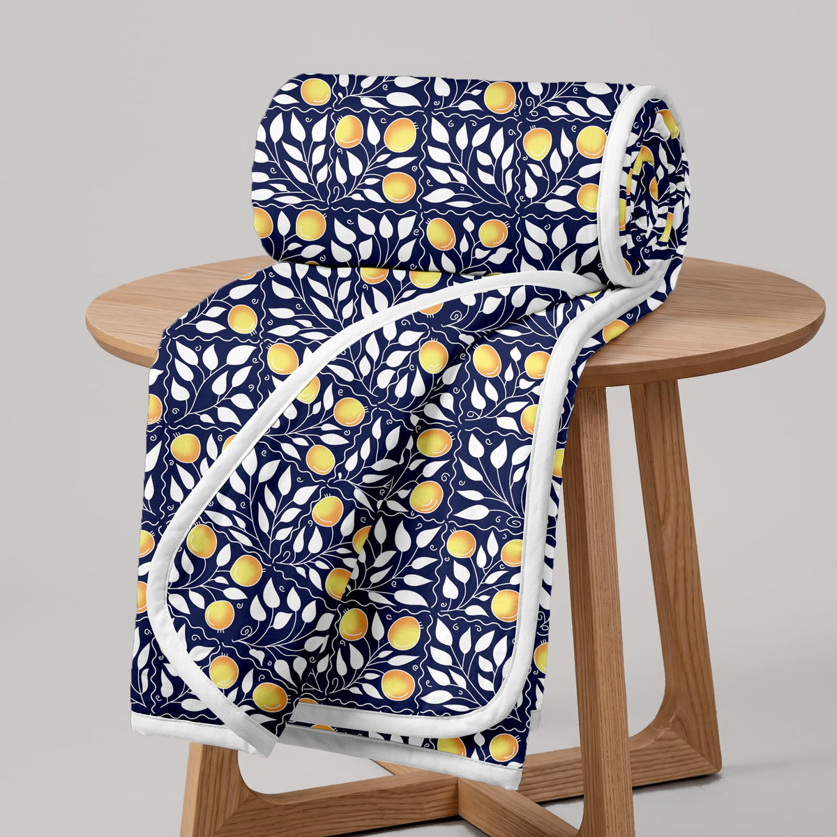 Divine Casa 120 GSM Glace Cotton Single Bed Dohar | Lightweight & Soft AC Blanket | Reversible Quilt | 210 x 140 CM, Navy Blue & Mustard Yellow Kafalo