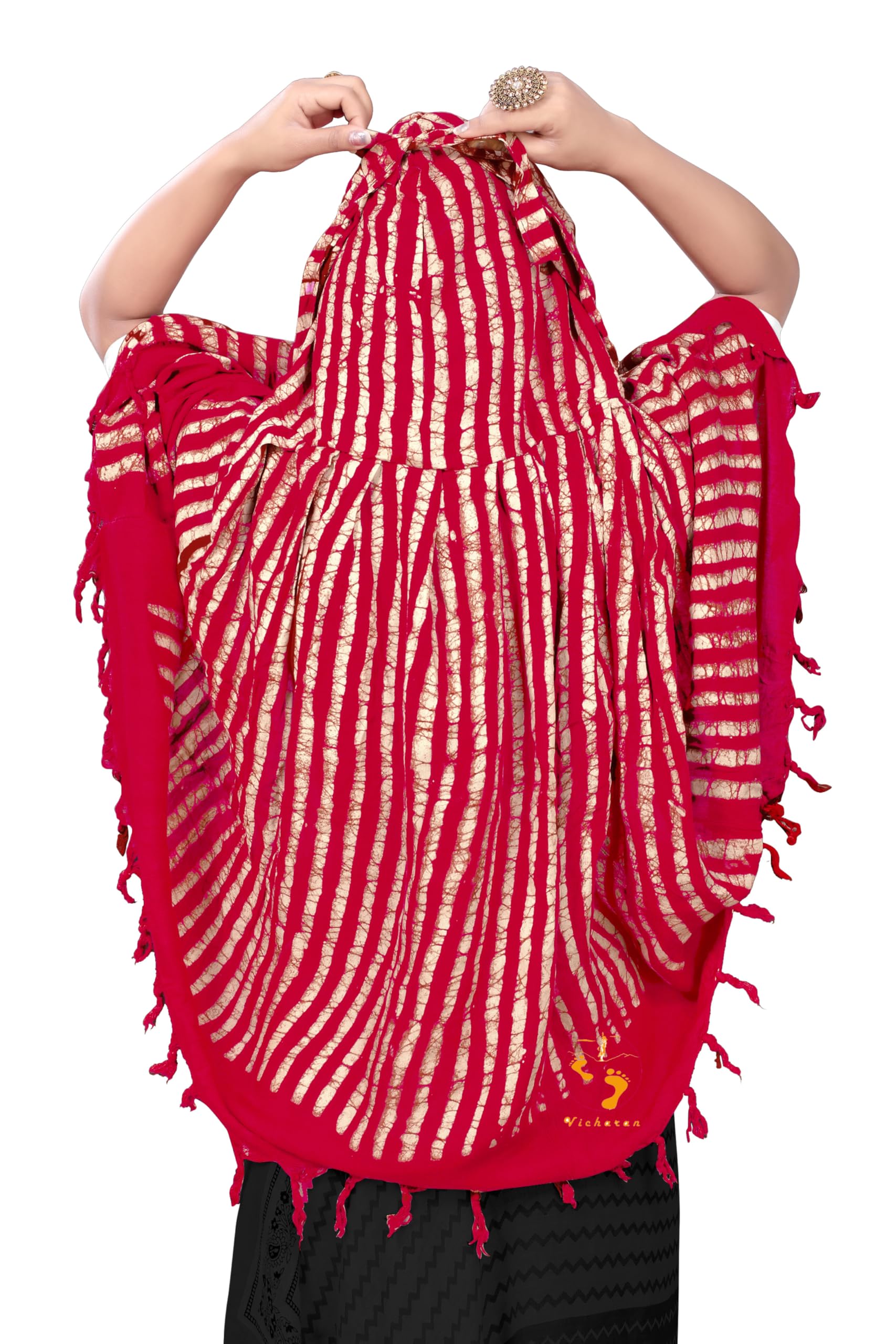 PRACHARAN Women Cotton Stylish Hand Printed Scarf, Anti Pollution Full Face Scarf With UV Sun Rays Protection Scarves for Women (Pink Batik)