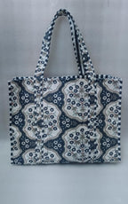 HOUSE OF GULAB Tote Bag for Women Stylish Canvas Handbag with Long Handle Inside Pocket Shoulder Bag Ladies Shopping College Office Travel Tote Bag for Girls Daily Use Fashion Bag (Navy Blue & White)