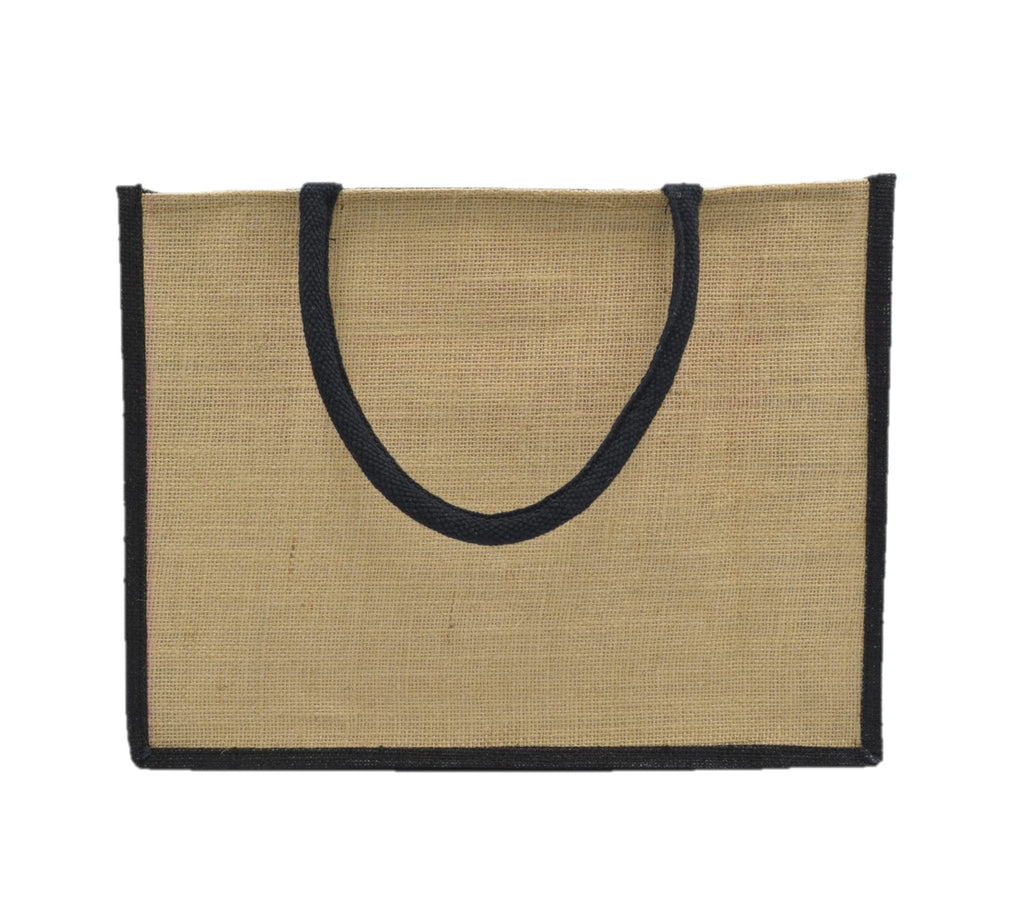 JUTEKA Unisex-Adult Natural And Black,Quote Printed Jute Bag For Lunch, Office, Grocery, Picnic, Tiffin, Shopping Hand Bag With Padded Cotton Handles