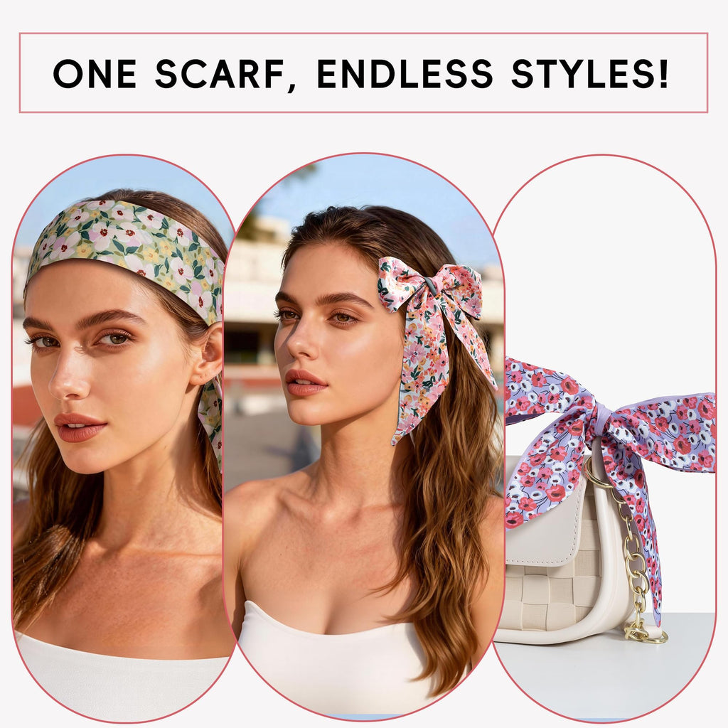 6 Pack Fashion Scarves for Women, Versatile Boho Head Scarf, Satin Scarf for Hair, Neck, Wrist, and Purse Accessories