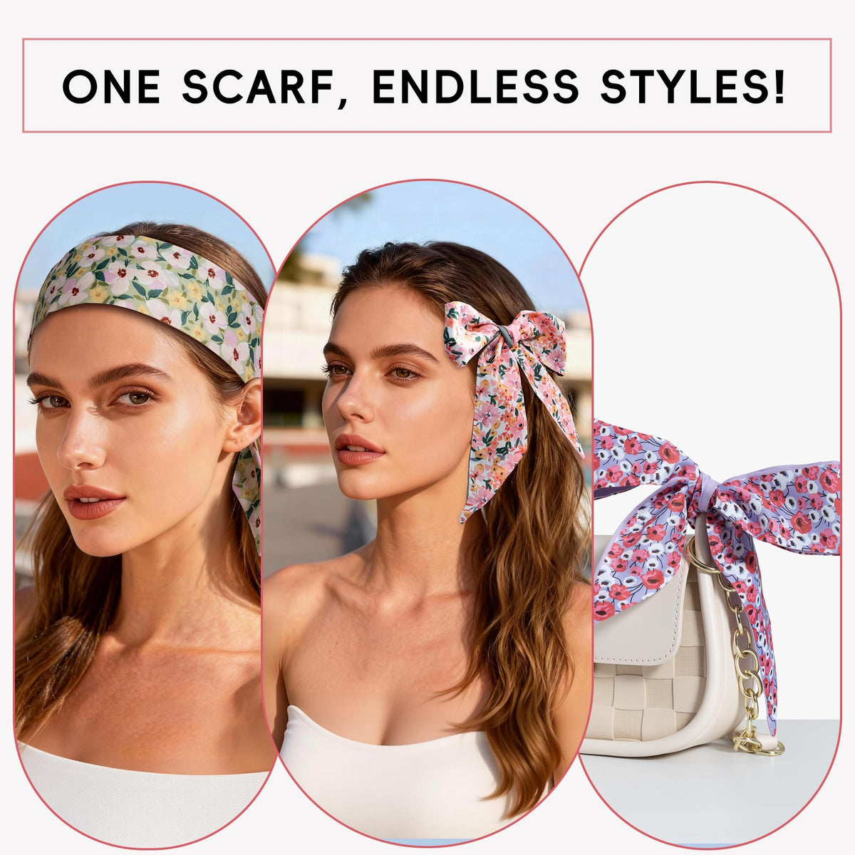 6 Pack Fashion Scarves for Women, Versatile Boho Head Scarf, Satin Scarf for Hair, Neck, Wrist, and Purse Accessories