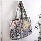 Ravaiyaa - Attitude is everything Patchwork Quilted Casual Tote Bag Women Reversible Shoulder Bag Cotton Carry Bag Multipurpose Casual Tote Bags (White)