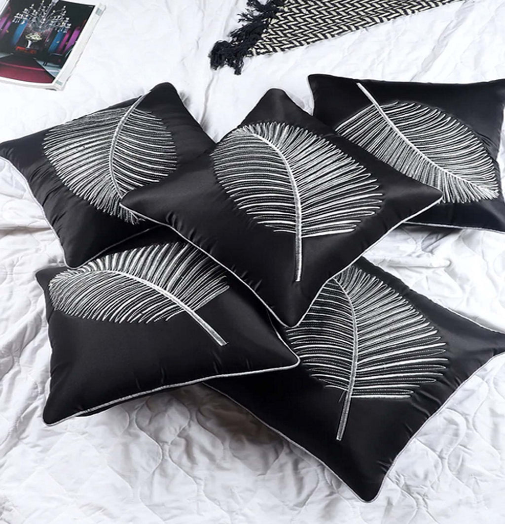 JDX Velvet Decorative 250 TC Cushion Cover for Living Room and Sofa, 8073_Black