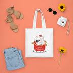 Happu-White Cotton Canvas Tote Bag with Zip | Happy Christmas Festive Print | Reusable, Washable & Eco-Friendly Multi-Purpose Tote for Women & Girls HPK-3444