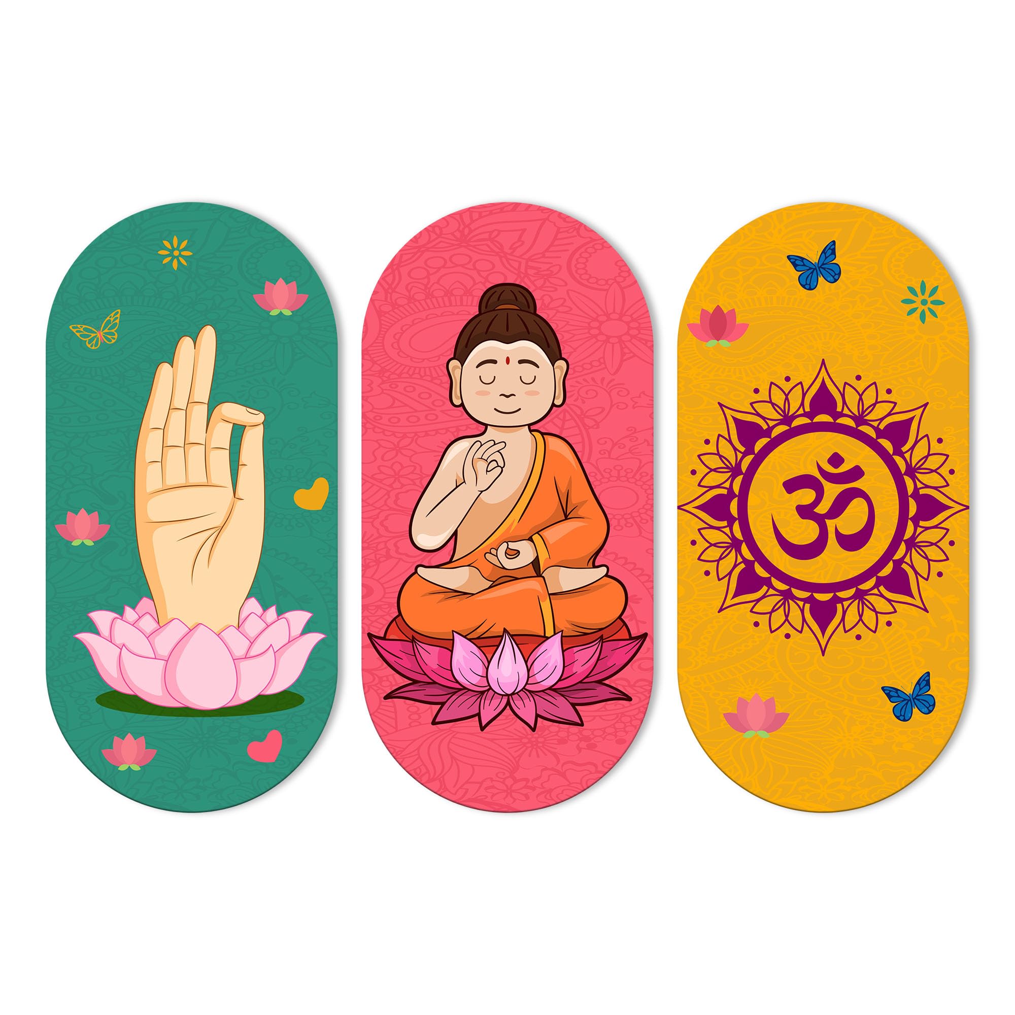 Artvibes Auspicious and Holy Symbols Wooden Wall Hanger for Good Luck | Prosperity Home | Office | Spiritual Decor Items | Wall Poster| Stylish Modern Decor Item | Gift Items (WH_9025N), Set of 3
