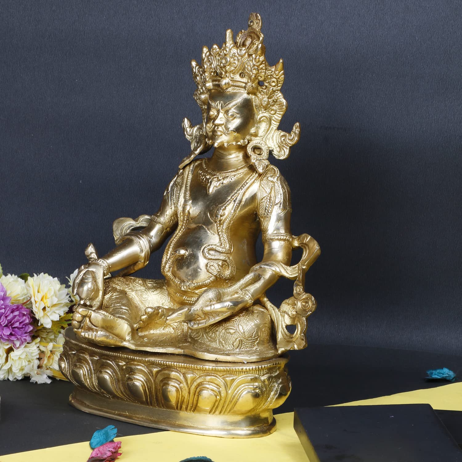 ARTVARKO™ Big Brass Lord of Treasure Wealth Maharaj Kuber Murti Statue for Tijori Locker Money Safe Kubera Idol for Maha Dosh Nivaran Prosperity Home Decor Height 12 Inch