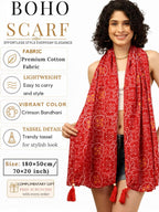 KE KANHA EXPORTS Cotton Scarf with Tassels|Bandhani Print Scarf for Women Stylish|Stole for Women|Breathable Boho Beach Summer Wrap|Multicolor Scarf|Easily Fits 180 * 50 CM