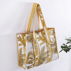 Ravaiyaa - Attitude is everything Women & Man Beautiful Printed Cotton Grocery Shopping Bag | Shoulder Bag | Cotton Tote Bag | Travel Tote Bags 18x5.5x16 Inch (Yellow Palm Tree)