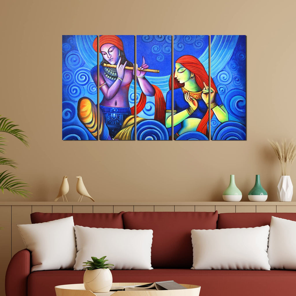 VIBECRAFTS Beautiful Radha Krishna 5 Pieces Canvas Wall Painting For Home | Office | Living Room | Gift (PTVC5Pcs4_8556)