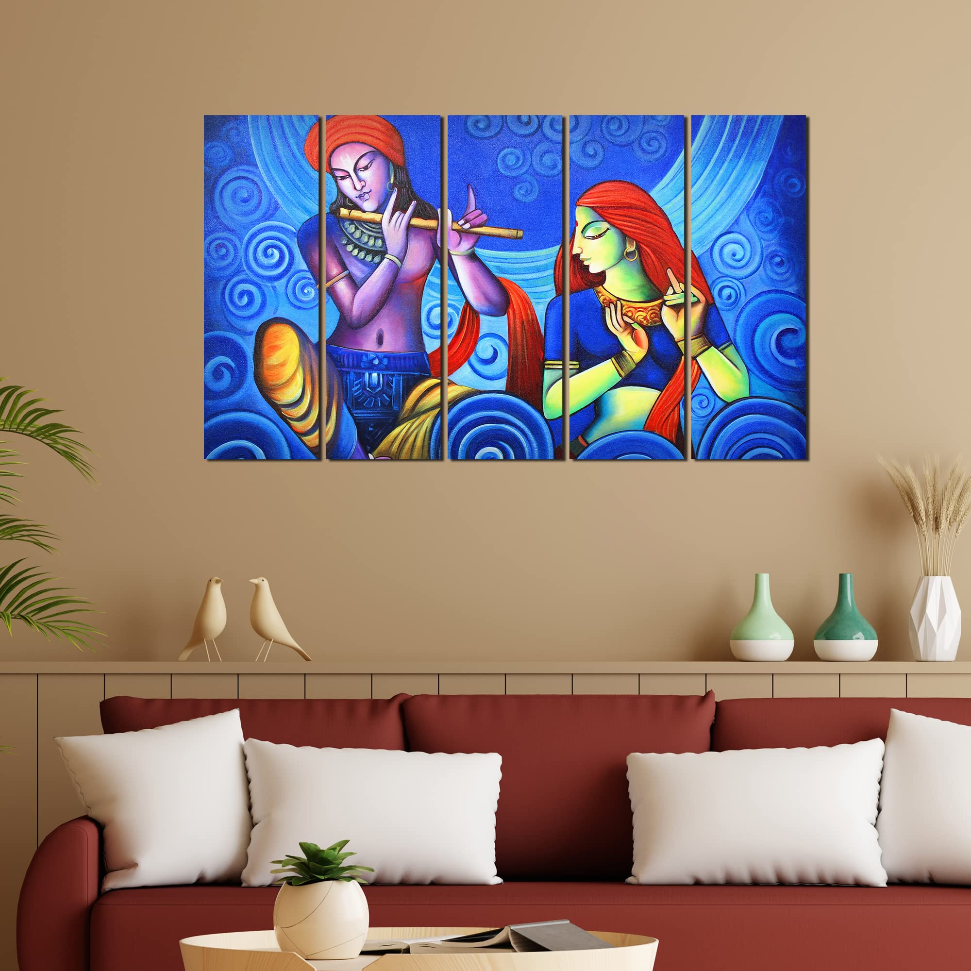 VIBECRAFTS Beautiful Radha Krishna 5 Pieces Canvas Wall Painting For Home | Office | Living Room | Gift (PTVC5Pcs4_8556)