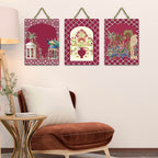 Artvibes Floral Arch And Palace Folk Art Decorative Wall Hanging Ornaments | Living Room | Office | Wall Art Painting For Hall | Graphic Artwork | Wall Art Print | Unique Gift (WH_9638N), Set of 3