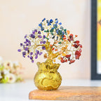 Crocon 7 Chakra Crystal Bonsai Tree with Golden Money Bag Base – Healing Gemstone Tree for Wealth, Prosperity & Positive Energy – Feng Shui Good Luck Home Decor & Rakhi Gift (7x3 Inch)
