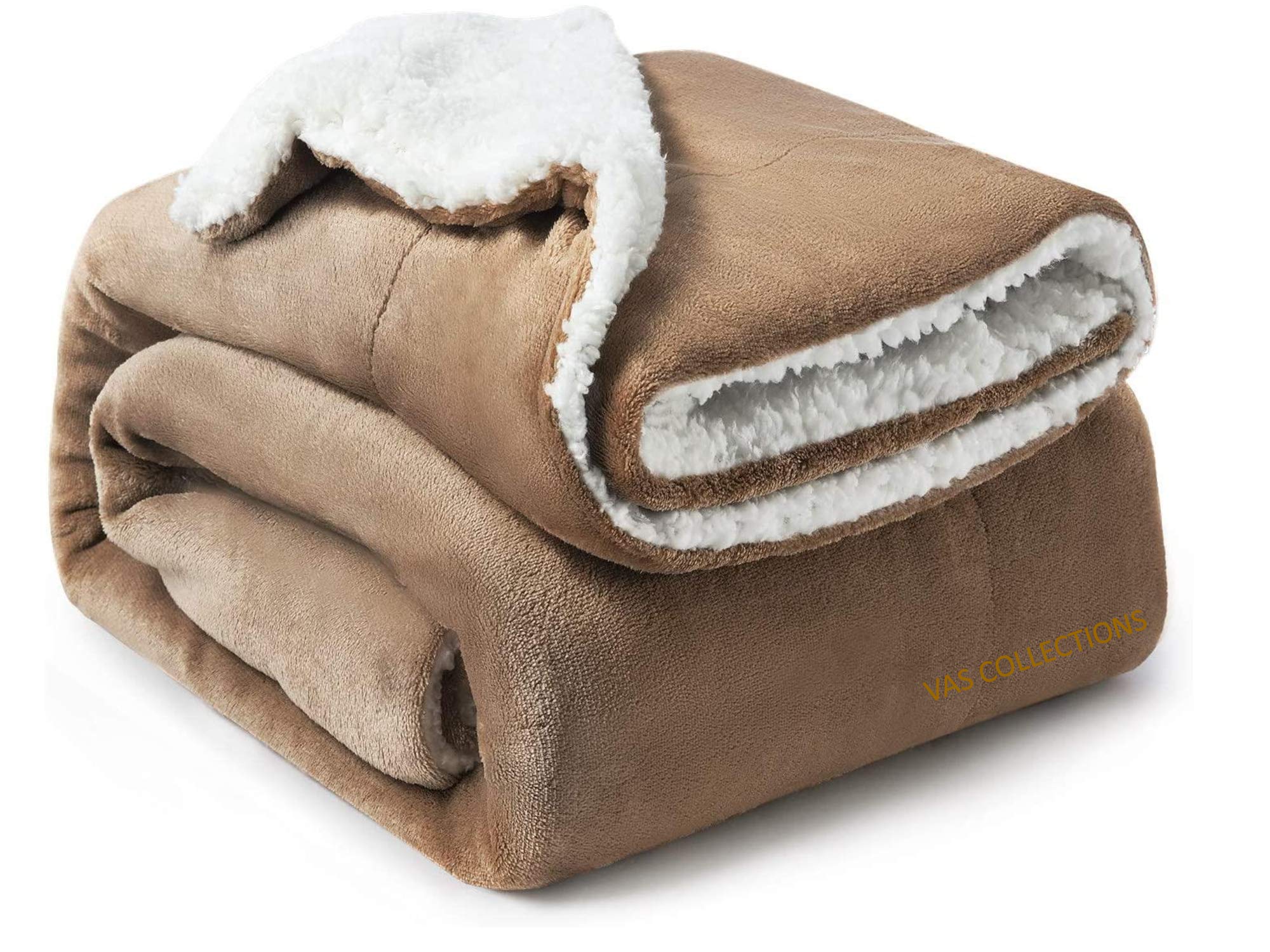 VAS COLLECTION? All Season Flannel Sherpa Blanket | Single 150 cm X 220 cm, Light Brown, wrinkleresistant Kafalo