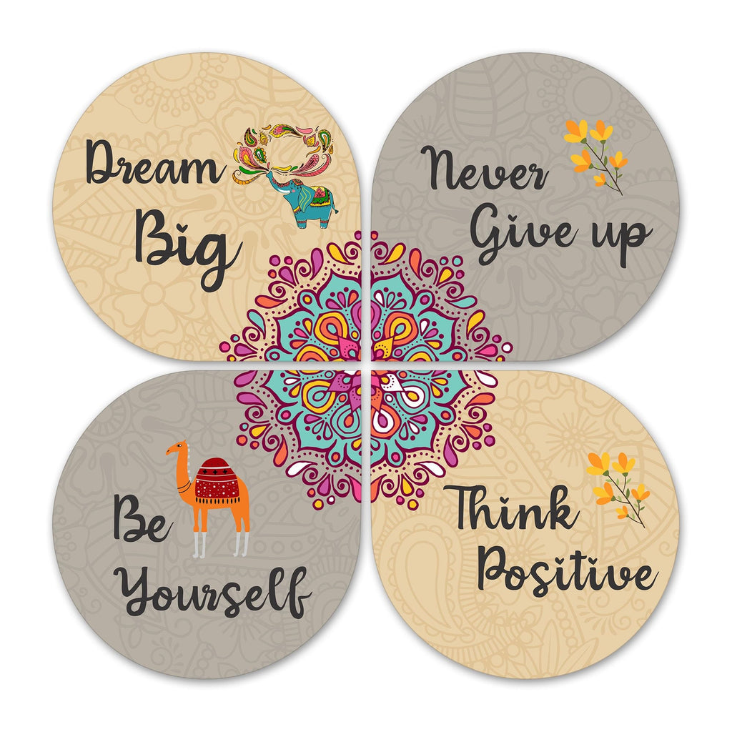 Artvibes Dream Big Quotes Wooden Wall Hanger | Quotes Decor Item | Motivational Wall Decor | Wall Poster | Art Piece | Graphic Art | Gift Items | Office Wall Decoration Items (WH_8407N), Set of 4