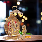 Prince Home Decor & Gifts Metal ridhi sidhi ganpati Statue Gold Plated Ganesha chatra Showpiece for Home Decor and Gifts (5 x 5 x 8) inch, Golden