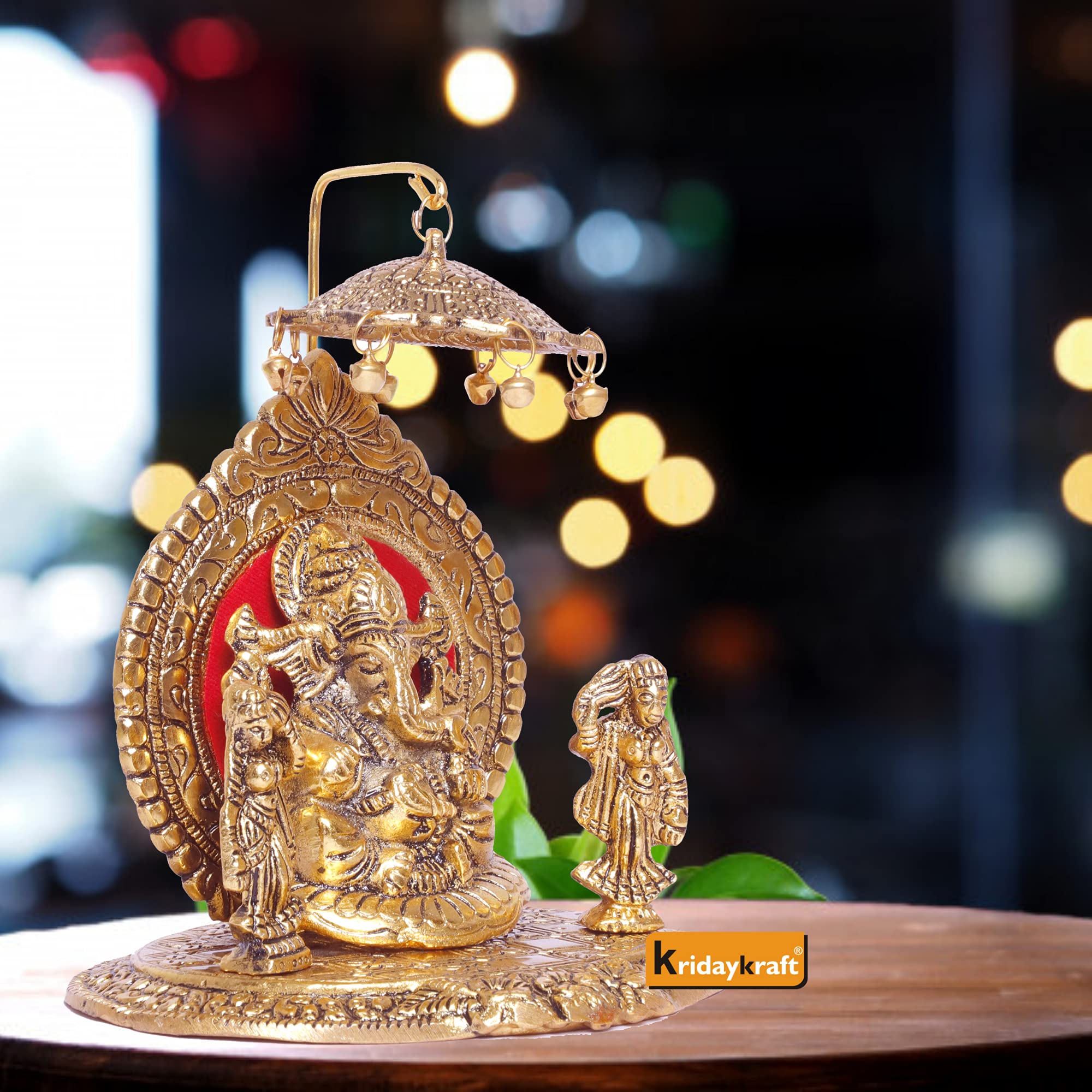 Prince Home Decor & Gifts Metal ridhi sidhi ganpati Statue Gold Plated Ganesha chatra Showpiece for Home Decor and Gifts (5 x 5 x 8) inch, Golden