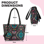 Storite Women's Tote Bag With Leather Handles & Embroidery Printed Handbag With Zip Pockets, Shoulder Tote Bag And Handbag For Office And College (25x24x9Cm)