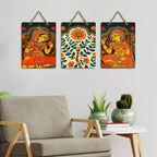 Artvibes Phad Art Home Decorative MDF Wooden Wall Art for Home | Living Room | Office | Cafe | Painting Wall Decor | Wall Art Print | Artworks Hangings | Unique Gift Items (WH_96171N), Set of 3