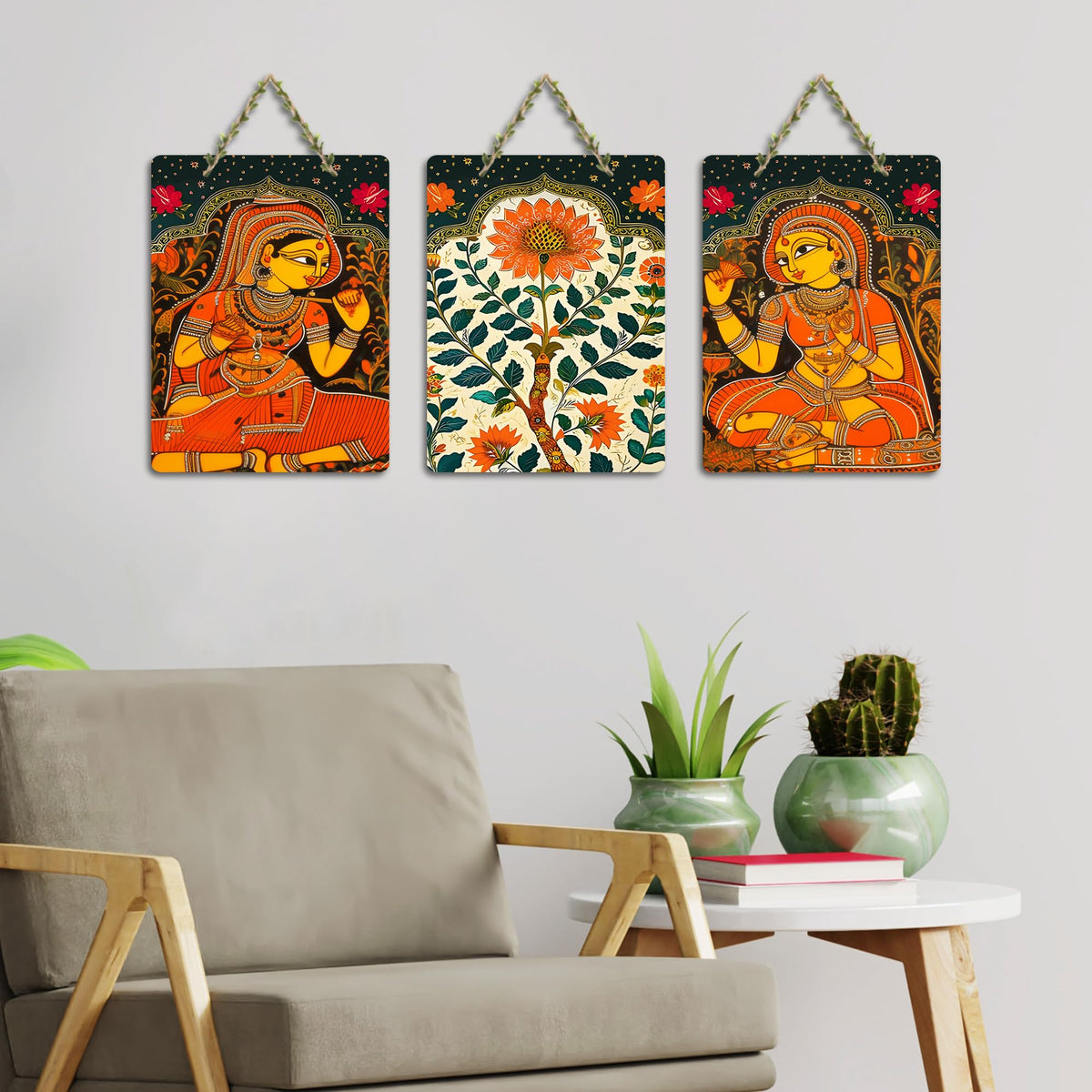 Artvibes Phad Art Home Decorative MDF Wooden Wall Art for Home | Living Room | Office | Cafe | Painting Wall Decor | Wall Art Print | Artworks Hangings | Unique Gift Items (WH_96171N), Set of 3