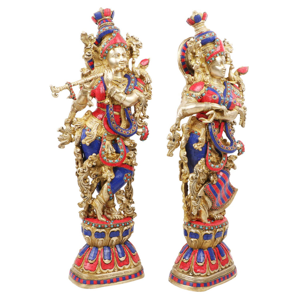 SVARUP Big Brass Radha Krishna Idol Radhay Krishan Murti in Multicolor Height 29 Inch