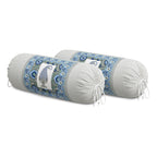 BLOCKS OF INDIA Cotton Hand Block Printed Bolster Cover | Booster Cover with Drawstring | Round Long Pillow Cover for Bed | Dewan Pillow Cover Set 16 X 32 | Set of 2 (Color 37)