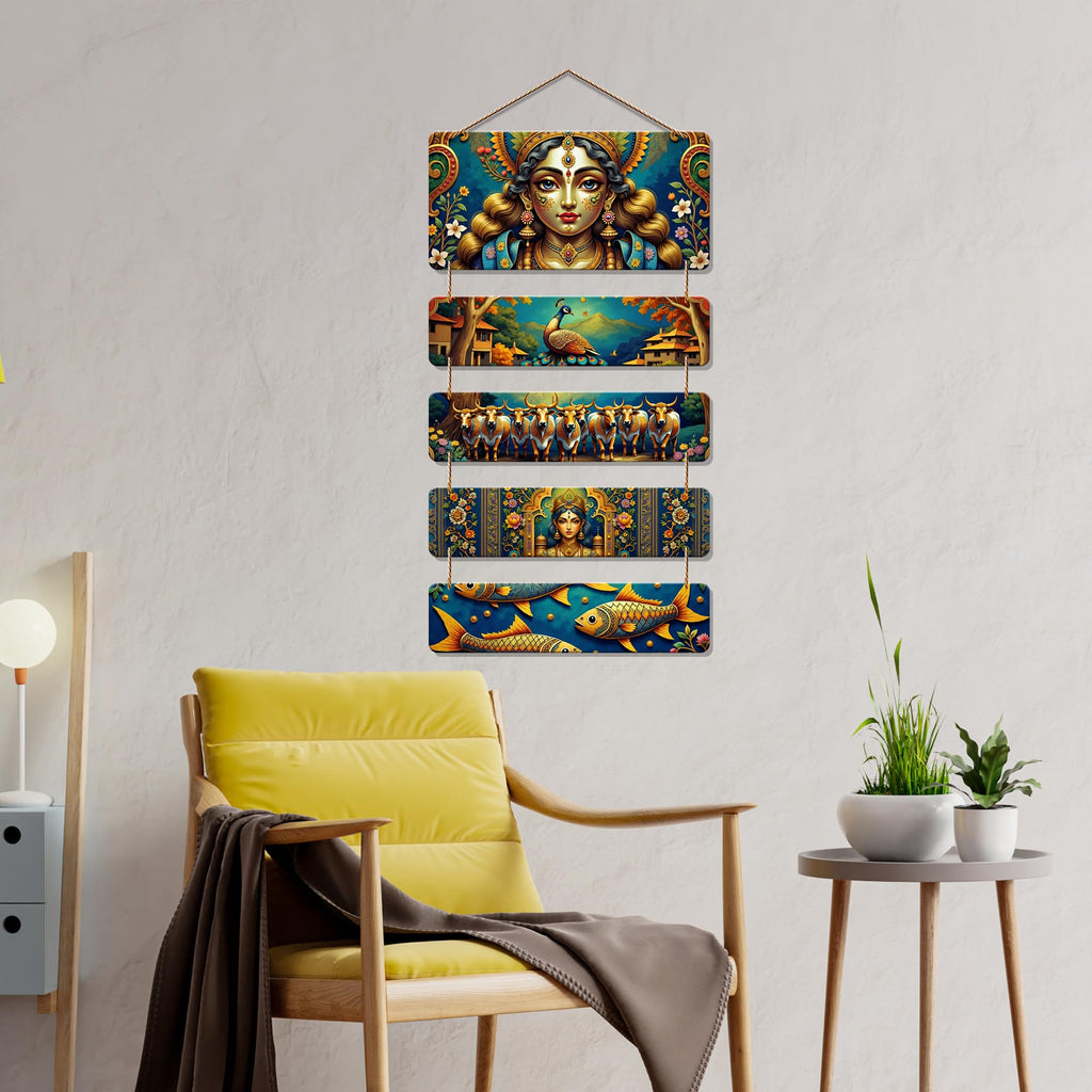 Artvibes Spiritual Indian Folk Design Wooden Wall Hanging Decoration Items for Home | Bedroom | Mdf Designer Artwork Decorative for Living Room | Ideal Gifts | Stylish Modern Decor Item (WH_6716N)