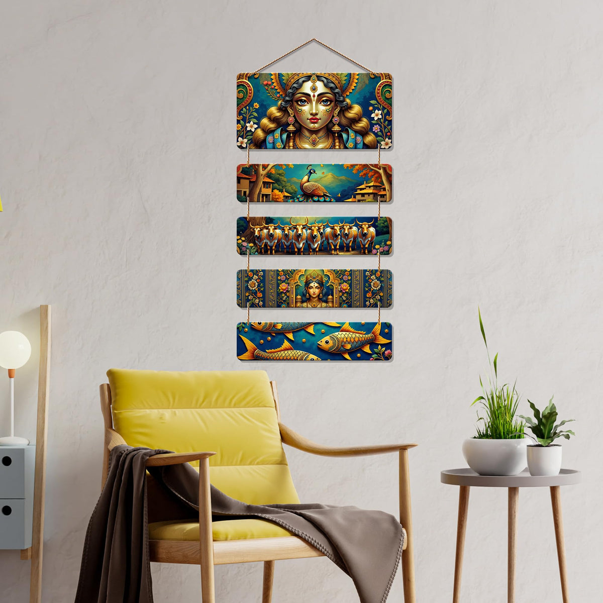 Artvibes Spiritual Indian Folk Design Wooden Wall Hanging Decoration Items for Home | Bedroom | Mdf Designer Artwork Decorative for Living Room | Ideal Gifts | Stylish Modern Decor Item (WH_6716N)