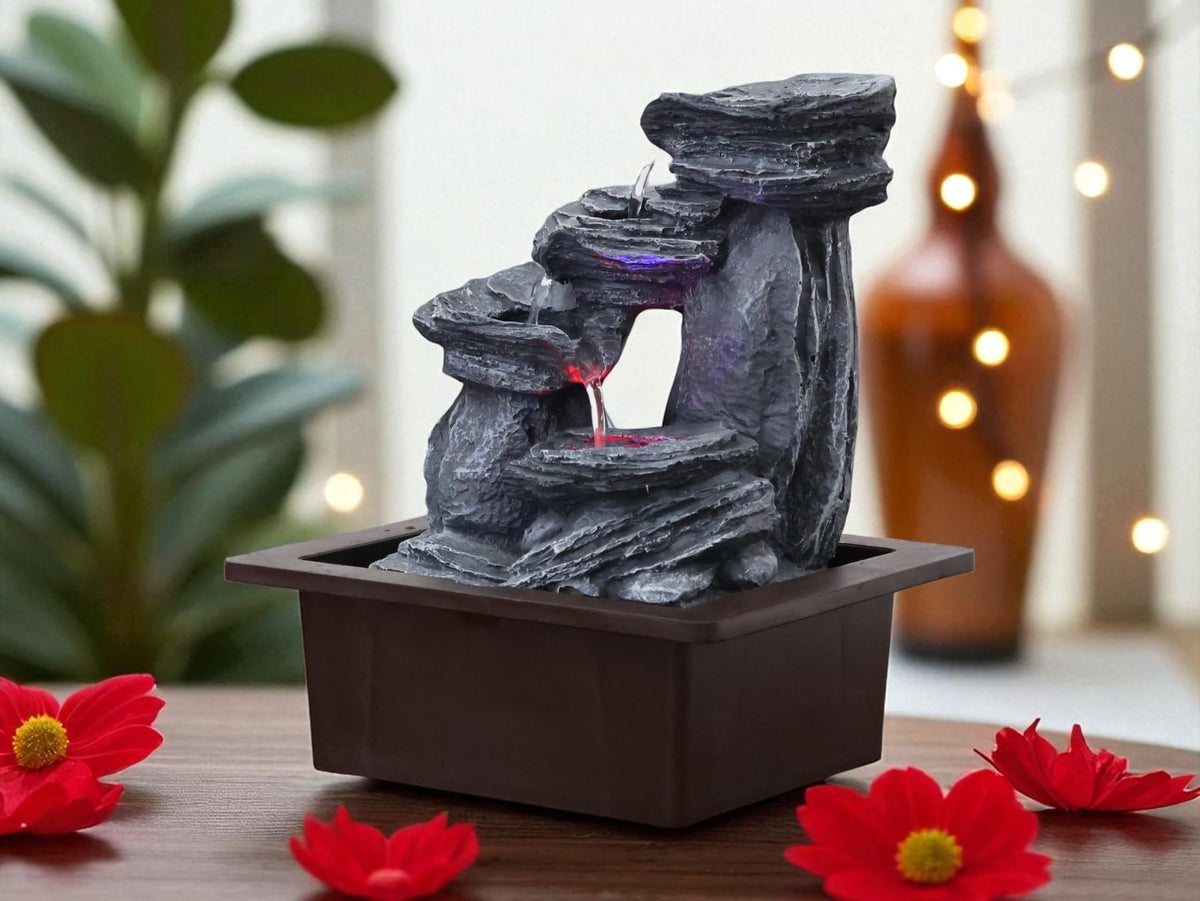 KridayKraft Stone Water Fountain Polyresin Showpiece for Home Garden Living Room Decor Decoration Gift Items, 26 CM