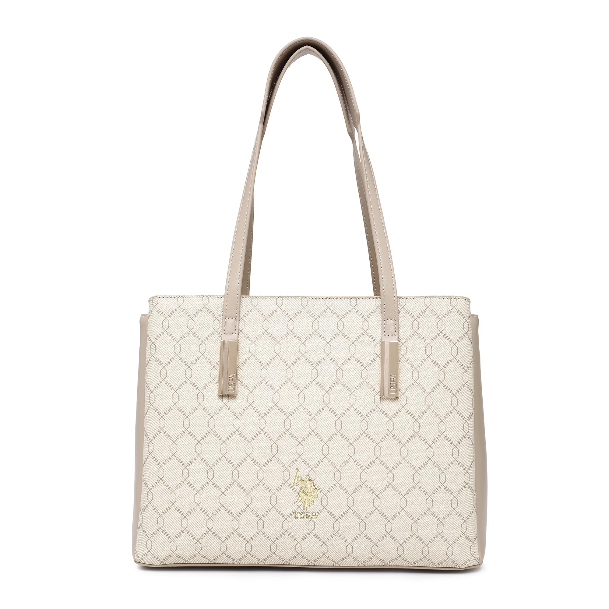 Cia Beige Tote Handbag With Monogram Detail Fits Upto 15 Laptop
